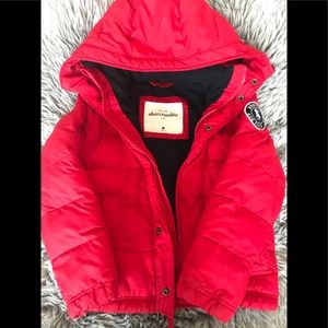 Red jacket, boys, Abercrombie. Super warm.